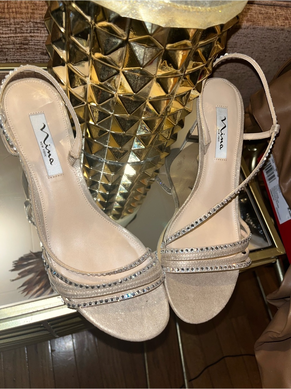 Nina Blush Rhinestone Slingback Heels